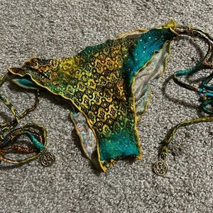 Teal & gold Luli fama scrunch butt bikini tie bottom
